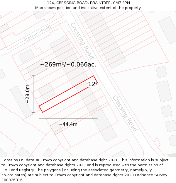 124, CRESSING ROAD, BRAINTREE, CM7 3PN: Plot and title map