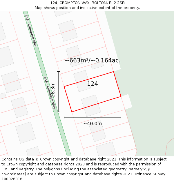 124, CROMPTON WAY, BOLTON, BL2 2SB: Plot and title map