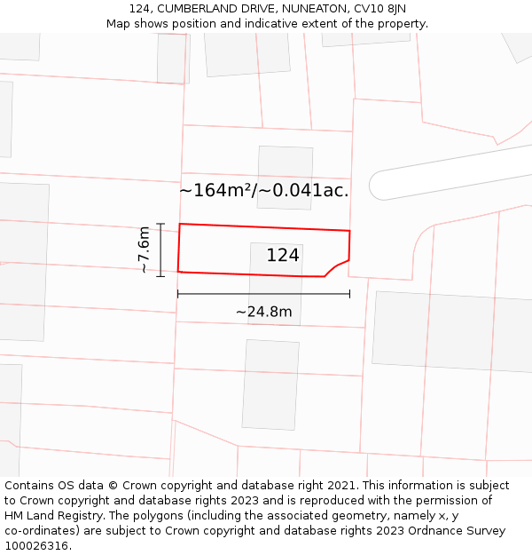 124, CUMBERLAND DRIVE, NUNEATON, CV10 8JN: Plot and title map