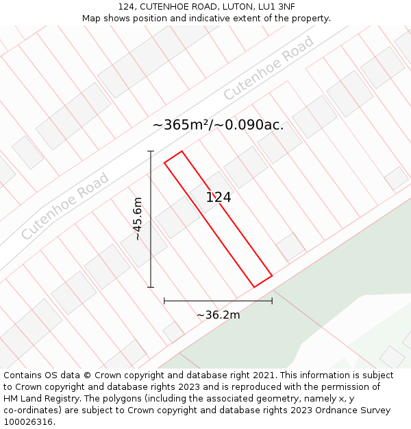 124, CUTENHOE ROAD, LUTON, LU1 3NF: Plot and title map