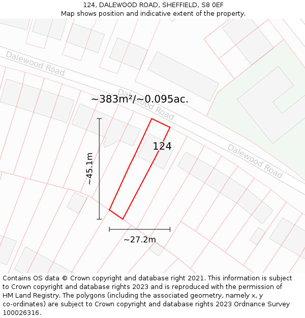 124, DALEWOOD ROAD, SHEFFIELD, S8 0EF: Plot and title map