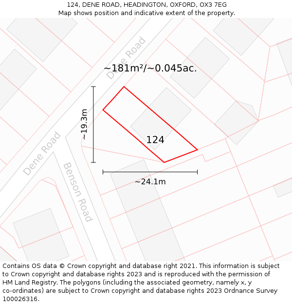 124, DENE ROAD, HEADINGTON, OXFORD, OX3 7EG: Plot and title map