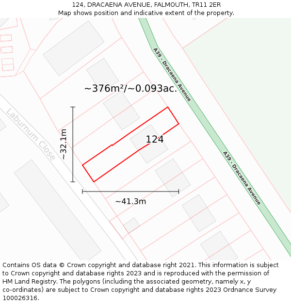 124, DRACAENA AVENUE, FALMOUTH, TR11 2ER: Plot and title map