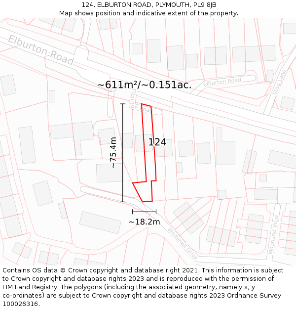 124, ELBURTON ROAD, PLYMOUTH, PL9 8JB: Plot and title map