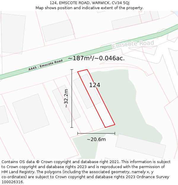 124, EMSCOTE ROAD, WARWICK, CV34 5QJ: Plot and title map