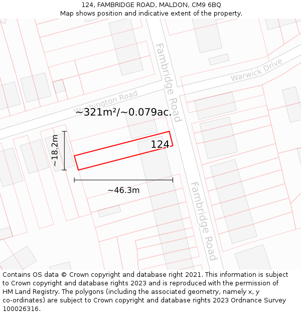 124, FAMBRIDGE ROAD, MALDON, CM9 6BQ: Plot and title map