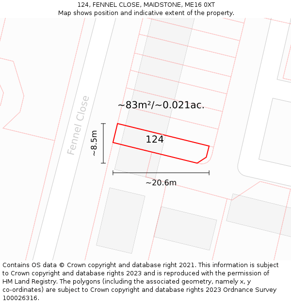 124, FENNEL CLOSE, MAIDSTONE, ME16 0XT: Plot and title map