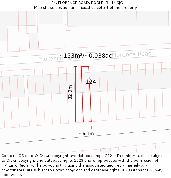 124, FLORENCE ROAD, POOLE, BH14 9JG: Plot and title map