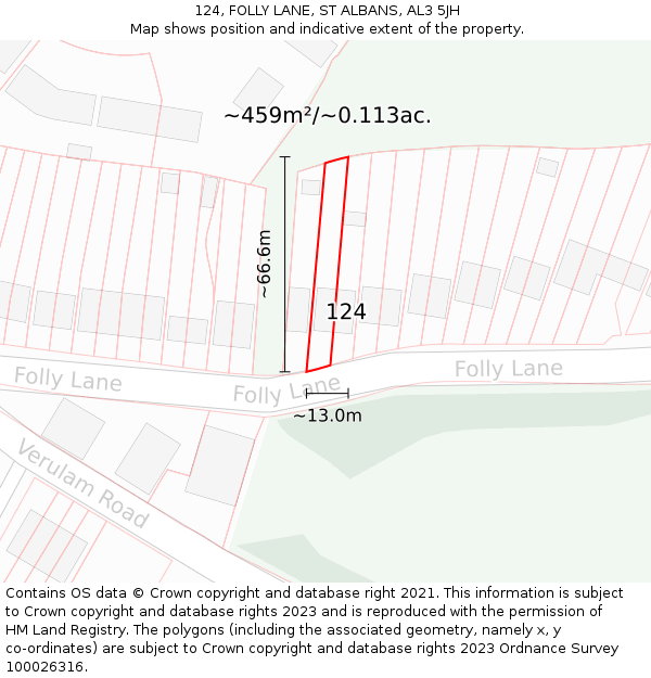 124, FOLLY LANE, ST ALBANS, AL3 5JH: Plot and title map