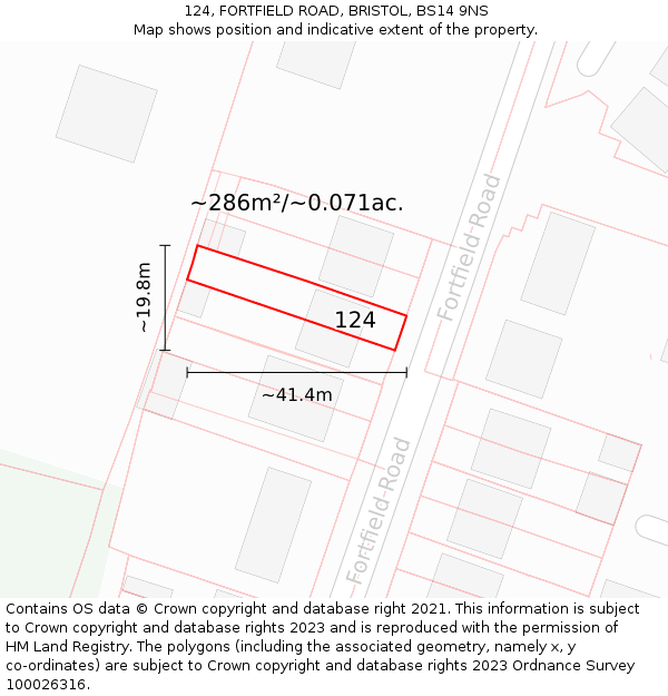 124, FORTFIELD ROAD, BRISTOL, BS14 9NS: Plot and title map