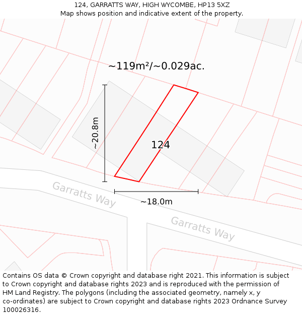 124, GARRATTS WAY, HIGH WYCOMBE, HP13 5XZ: Plot and title map