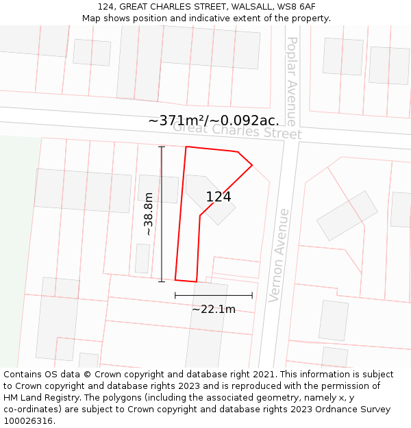 124, GREAT CHARLES STREET, WALSALL, WS8 6AF: Plot and title map