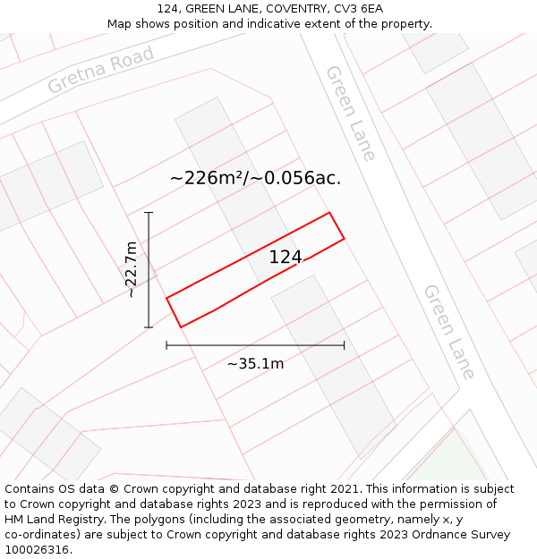 124, GREEN LANE, COVENTRY, CV3 6EA: Plot and title map