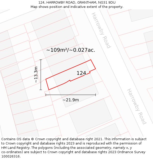 124, HARROWBY ROAD, GRANTHAM, NG31 9DU: Plot and title map