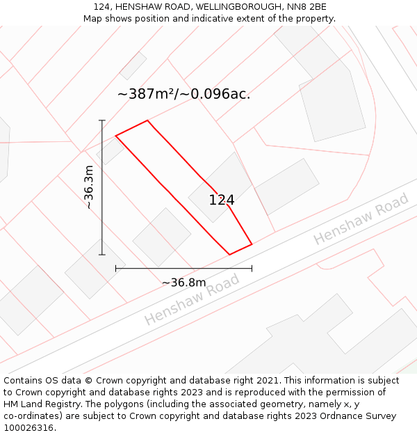 124, HENSHAW ROAD, WELLINGBOROUGH, NN8 2BE: Plot and title map