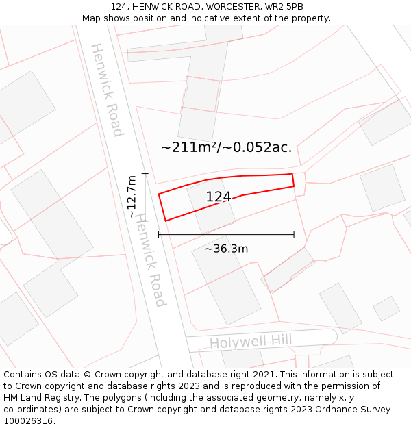 124, HENWICK ROAD, WORCESTER, WR2 5PB: Plot and title map