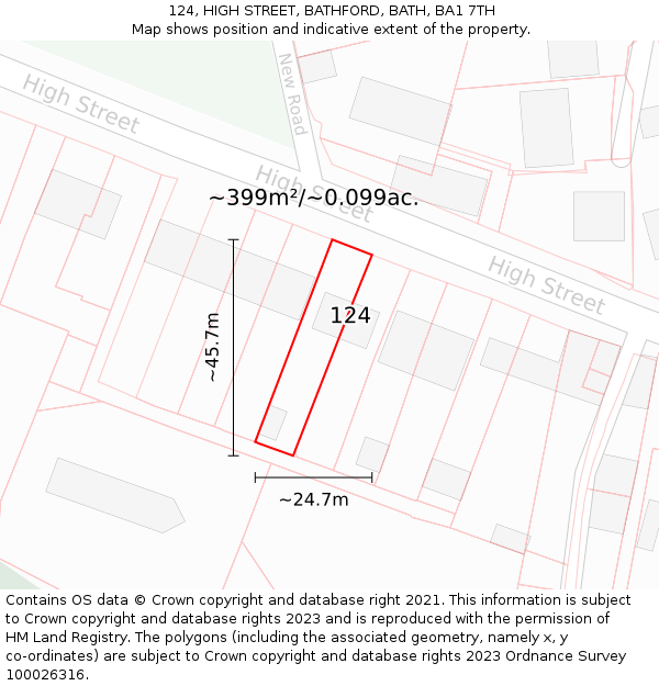 124, HIGH STREET, BATHFORD, BATH, BA1 7TH: Plot and title map