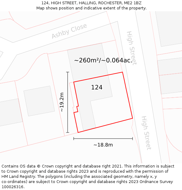 124, HIGH STREET, HALLING, ROCHESTER, ME2 1BZ: Plot and title map