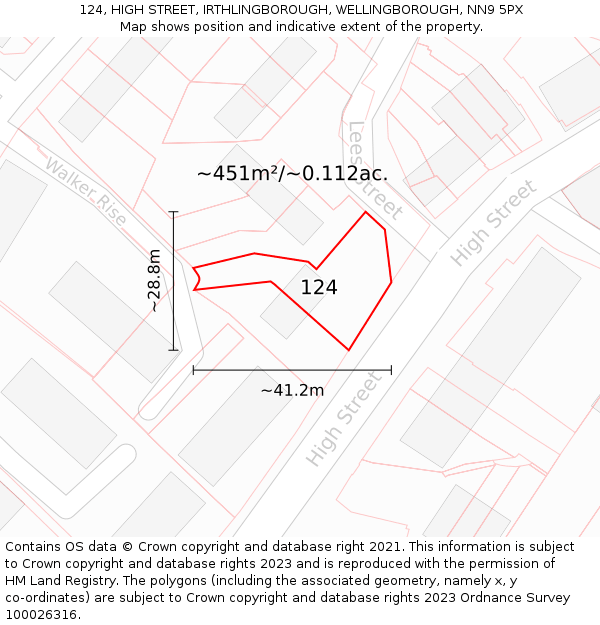 124, HIGH STREET, IRTHLINGBOROUGH, WELLINGBOROUGH, NN9 5PX: Plot and title map