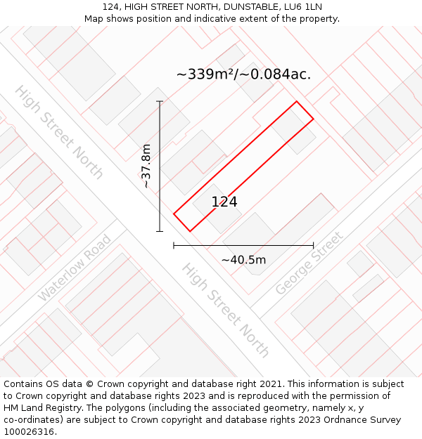 124, HIGH STREET NORTH, DUNSTABLE, LU6 1LN: Plot and title map