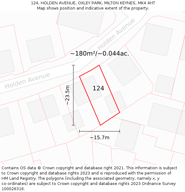 124, HOLDEN AVENUE, OXLEY PARK, MILTON KEYNES, MK4 4HT: Plot and title map