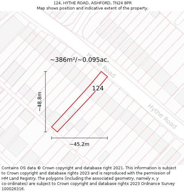 124, HYTHE ROAD, ASHFORD, TN24 8PR: Plot and title map