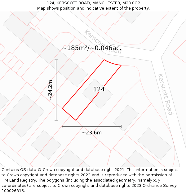 124, KERSCOTT ROAD, MANCHESTER, M23 0GP: Plot and title map