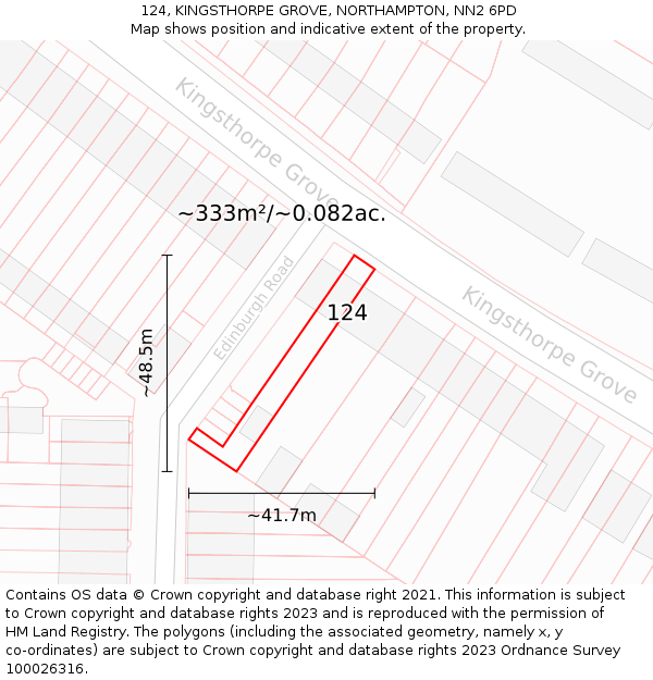 124, KINGSTHORPE GROVE, NORTHAMPTON, NN2 6PD: Plot and title map