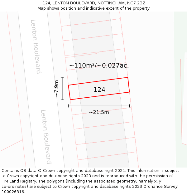 124, LENTON BOULEVARD, NOTTINGHAM, NG7 2BZ: Plot and title map