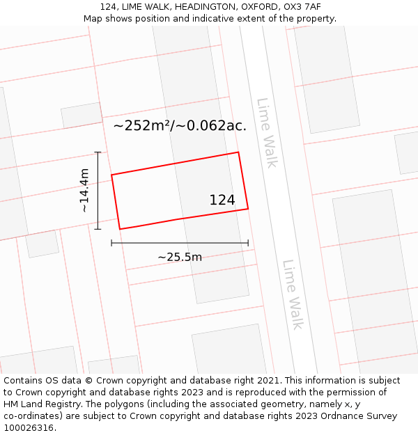 124, LIME WALK, HEADINGTON, OXFORD, OX3 7AF: Plot and title map