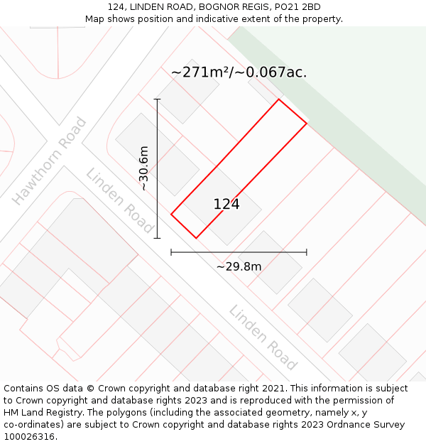 124, LINDEN ROAD, BOGNOR REGIS, PO21 2BD: Plot and title map