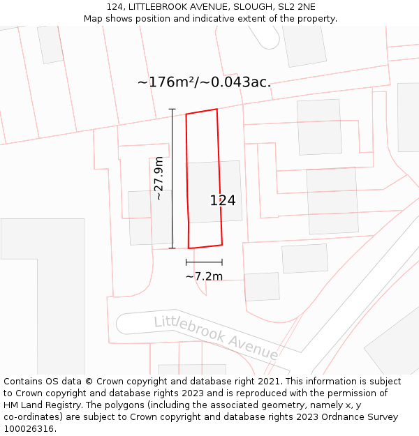 124, LITTLEBROOK AVENUE, SLOUGH, SL2 2NE: Plot and title map