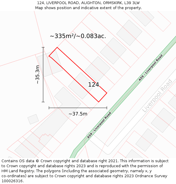 124, LIVERPOOL ROAD, AUGHTON, ORMSKIRK, L39 3LW: Plot and title map