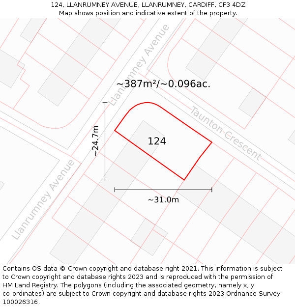 124, LLANRUMNEY AVENUE, LLANRUMNEY, CARDIFF, CF3 4DZ: Plot and title map