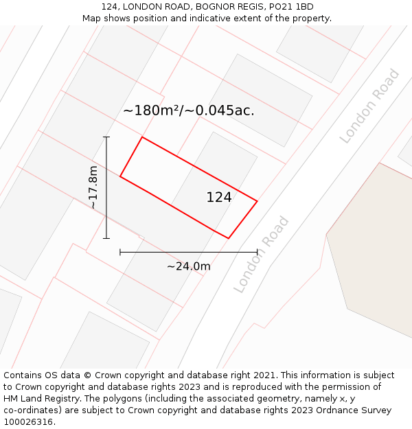 124, LONDON ROAD, BOGNOR REGIS, PO21 1BD: Plot and title map