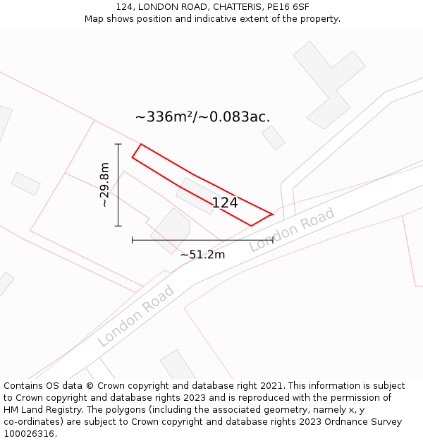 124, LONDON ROAD, CHATTERIS, PE16 6SF: Plot and title map