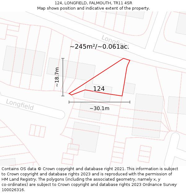 124, LONGFIELD, FALMOUTH, TR11 4SR: Plot and title map