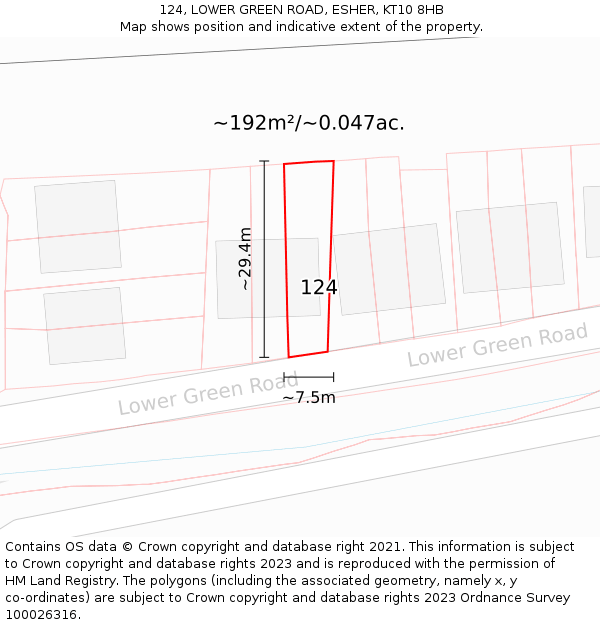 124, LOWER GREEN ROAD, ESHER, KT10 8HB: Plot and title map