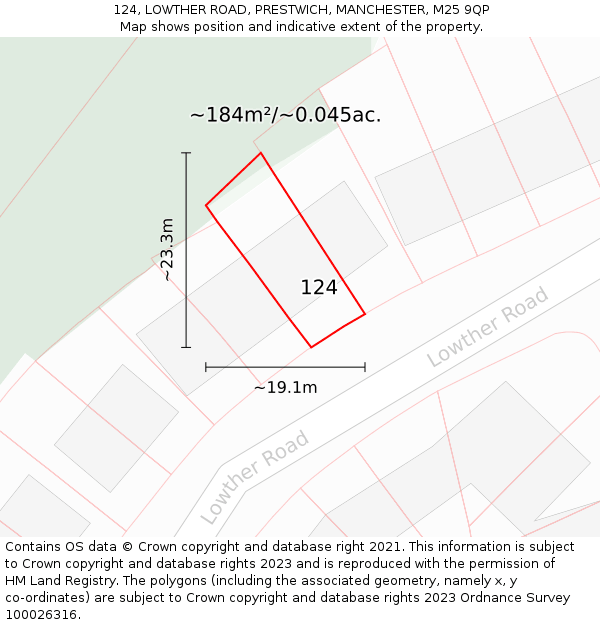 124, LOWTHER ROAD, PRESTWICH, MANCHESTER, M25 9QP: Plot and title map