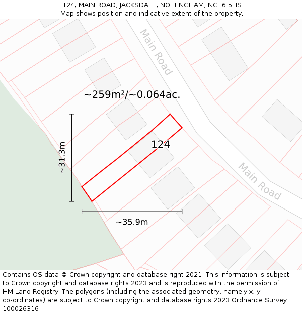 124, MAIN ROAD, JACKSDALE, NOTTINGHAM, NG16 5HS: Plot and title map