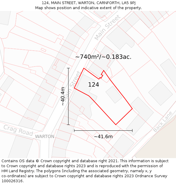 124, MAIN STREET, WARTON, CARNFORTH, LA5 9PJ: Plot and title map