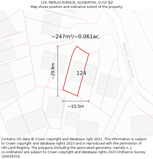 124, MERLIN AVENUE, NUNEATON, CV10 9JZ: Plot and title map