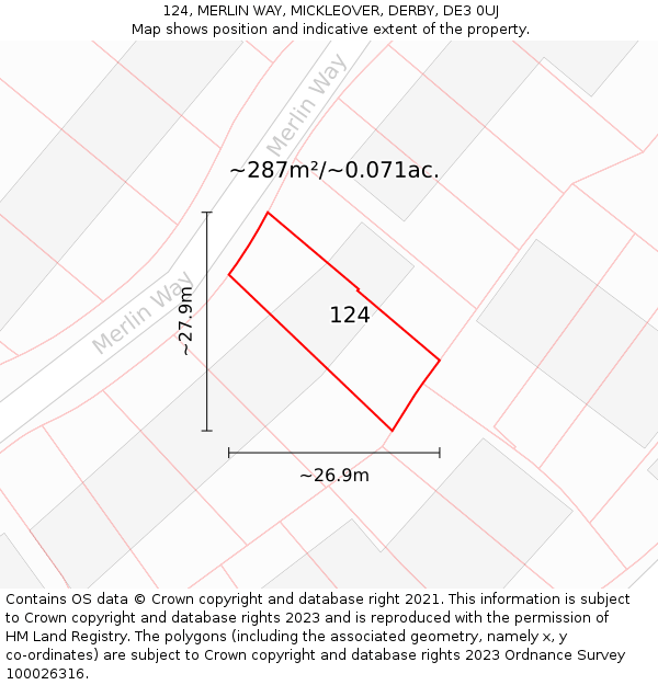 124, MERLIN WAY, MICKLEOVER, DERBY, DE3 0UJ: Plot and title map