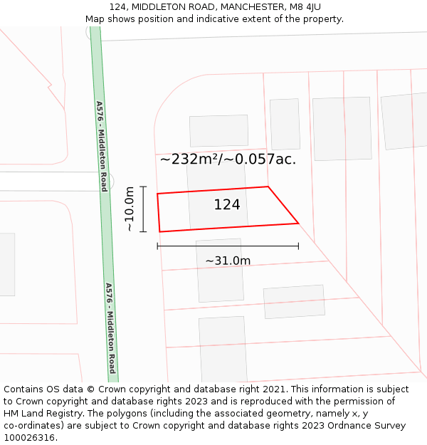 124, MIDDLETON ROAD, MANCHESTER, M8 4JU: Plot and title map