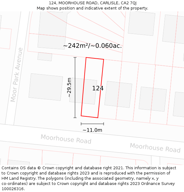 124, MOORHOUSE ROAD, CARLISLE, CA2 7QJ: Plot and title map