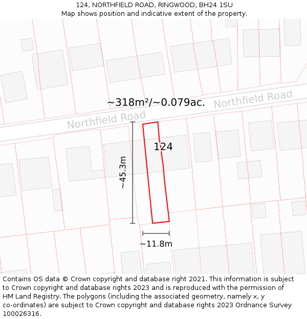 124, NORTHFIELD ROAD, RINGWOOD, BH24 1SU: Plot and title map