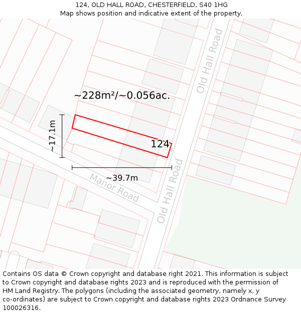 124, OLD HALL ROAD, CHESTERFIELD, S40 1HG: Plot and title map