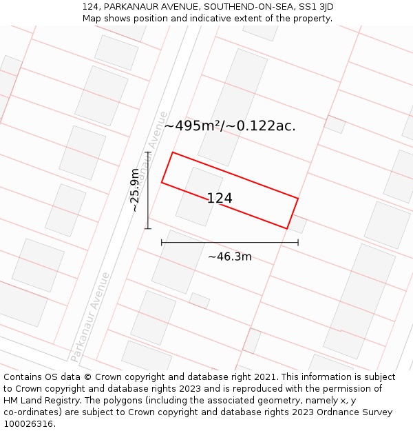 124, PARKANAUR AVENUE, SOUTHEND-ON-SEA, SS1 3JD: Plot and title map