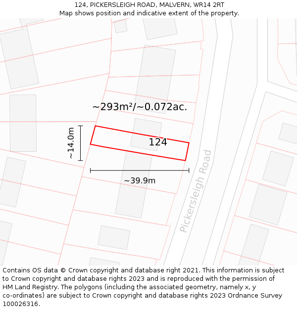 124, PICKERSLEIGH ROAD, MALVERN, WR14 2RT: Plot and title map