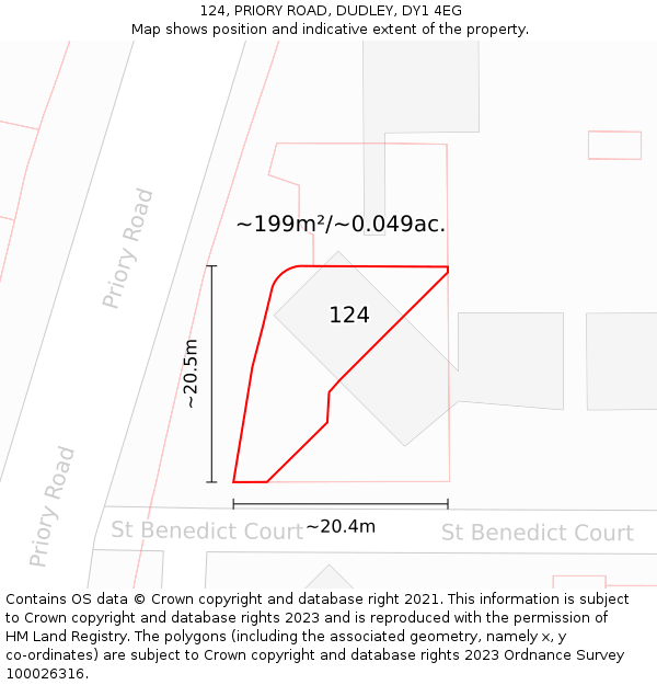 124, PRIORY ROAD, DUDLEY, DY1 4EG: Plot and title map